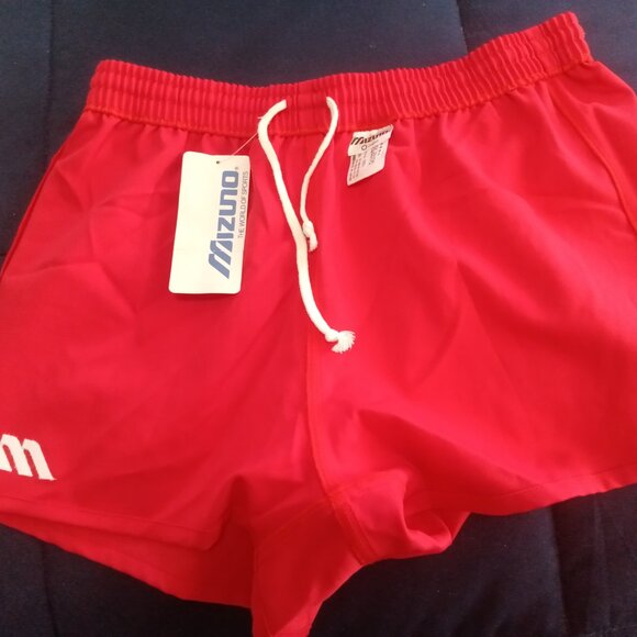 NWT VINTAGE MIZUNO ATHLETIC SHORTS, RED WITH EMBROIDED LOGO, ASIAN SIZE "O" - Picture 7 of 10